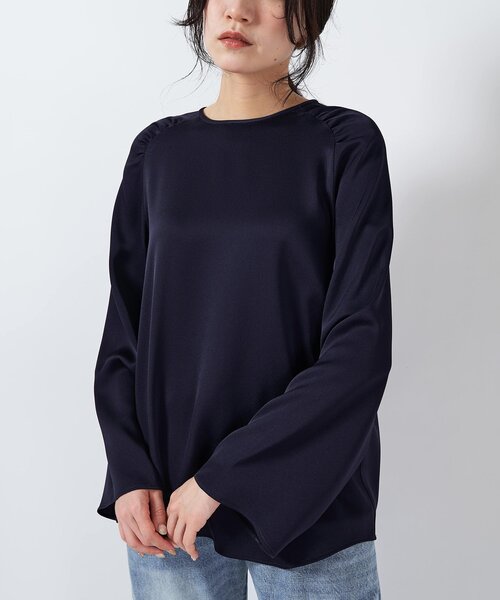 Drawing Numbers（ドローイング ナンバーズ）の「【Drawing Numbers】バックジョーゼットサテンブラウス（シャツ/ブラウス・レディース・ネイビー/ライトベージュ・38）」の14枚目の写真