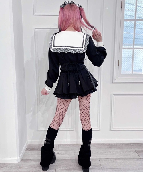 MA*RS(アメーバーマーズ)の「クロス刺繍短丈セットアップ 2点SET(セットアップ・レディース・ブラック/ブラック×ホワイト/チャコールグレー/グレー/ホワイト×ブラック/ブラック×ブラック・FREE)」の9枚目の写真
