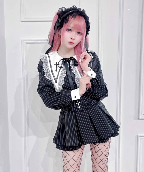 MA*RS(アメーバーマーズ)の「クロス刺繍短丈セットアップ 2点SET(セットアップ・レディース・ブラック/ブラック×ホワイト/チャコールグレー/グレー/ホワイト×ブラック/ブラック×ブラック・FREE)」の10枚目の写真
