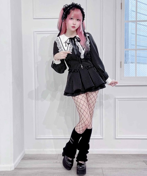 MA*RS(アメーバーマーズ)の「クロス刺繍短丈セットアップ 2点SET(セットアップ・レディース・ブラック/ブラック×ホワイト/チャコールグレー/グレー/ホワイト×ブラック/ブラック×ブラック・FREE)」の11枚目の写真