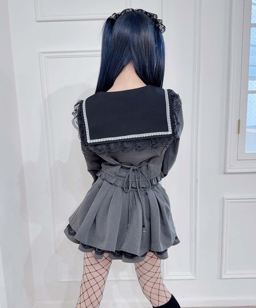 MA*RS(アメーバーマーズ)の「クロス刺繍短丈セットアップ 2点SET(セットアップ・レディース・ブラック/ブラック×ホワイト/チャコールグレー/グレー/ホワイト×ブラック/ブラック×ブラック・FREE)」の13枚目の写真