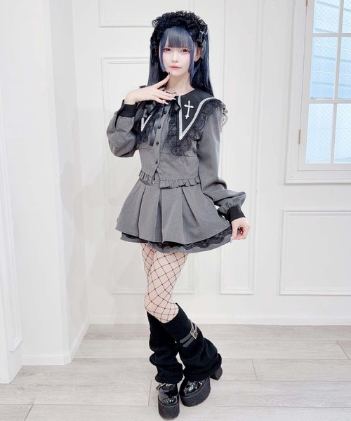 MA*RS(アメーバーマーズ)の「クロス刺繍短丈セットアップ 2点SET(セットアップ・レディース・ブラック/ブラック×ホワイト/チャコールグレー/グレー/ホワイト×ブラック/ブラック×ブラック・FREE)」の14枚目の写真