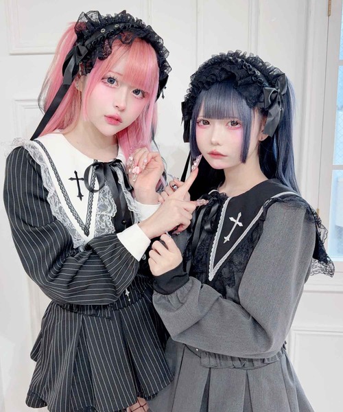 MA*RS(アメーバーマーズ)の「クロス刺繍短丈セットアップ 2点SET(セットアップ・レディース・ブラック/ブラック×ホワイト/チャコールグレー/グレー/ホワイト×ブラック/ブラック×ブラック・FREE)」の15枚目の写真