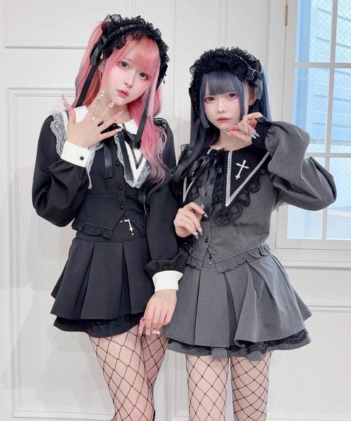 MA*RS(アメーバーマーズ)の「クロス刺繍短丈セットアップ 2点SET(セットアップ・レディース・ブラック/ブラック×ホワイト/チャコールグレー/グレー/ホワイト×ブラック/ブラック×ブラック・FREE)」の16枚目の写真