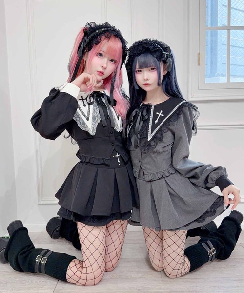 MA*RS(アメーバーマーズ)の「クロス刺繍短丈セットアップ 2点SET(セットアップ・レディース・ブラック/ブラック×ホワイト/チャコールグレー/グレー/ホワイト×ブラック/ブラック×ブラック・FREE)」の18枚目の写真