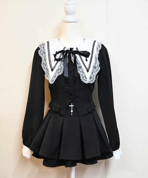 MA*RS(アメーバーマーズ)の「クロス刺繍短丈セットアップ 2点SET(セットアップ・レディース・ブラック/ブラック×ホワイト/チャコールグレー/グレー/ホワイト×ブラック/ブラック×ブラック・FREE)」の20枚目の写真