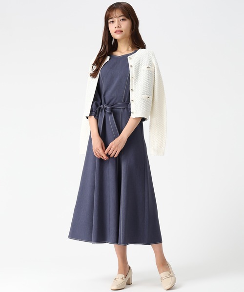 MISCH MASCH(ミッシュマッシュ)の「2026春夏新作 格子編みニットジャケット(カーディガン/ボレロ・レディース・イエロー/ネイビー/ホワイト・フリ-)」の8枚目の写真