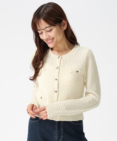 MISCH MASCH(ミッシュマッシュ)の「2026春夏新作 格子編みニットジャケット(カーディガン/ボレロ・レディース・イエロー/ネイビー/ホワイト・フリ-)」の6枚目の写真