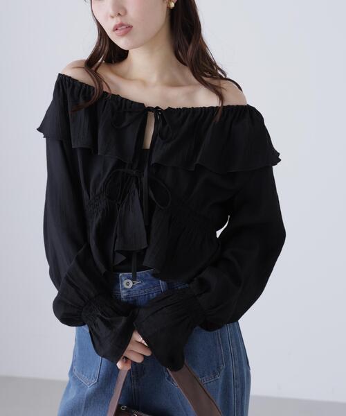 FREE'S MART（フリーズマート）の「◆衿フリルペプラム前開きブラウス（シャツ/ブラウス・レディース・ブラック/ホワイト/ブルー・FREE）」の3枚目の写真