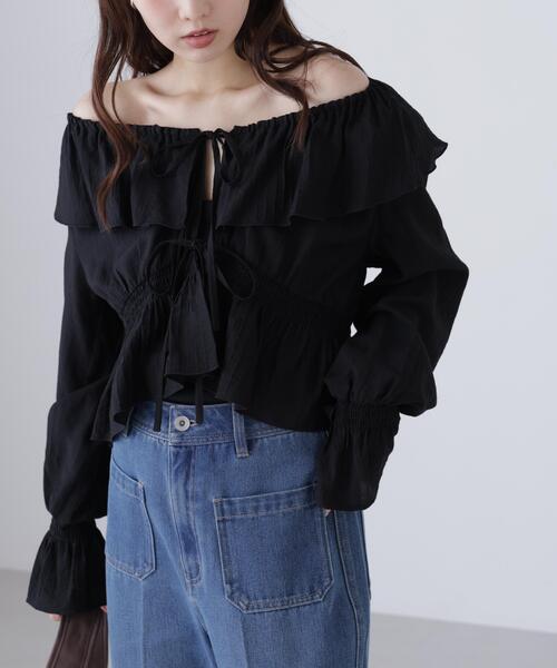 FREE'S MART（フリーズマート）の「◆衿フリルペプラム前開きブラウス（シャツ/ブラウス・レディース・ブラック/ホワイト/ブルー・FREE）」の7枚目の写真