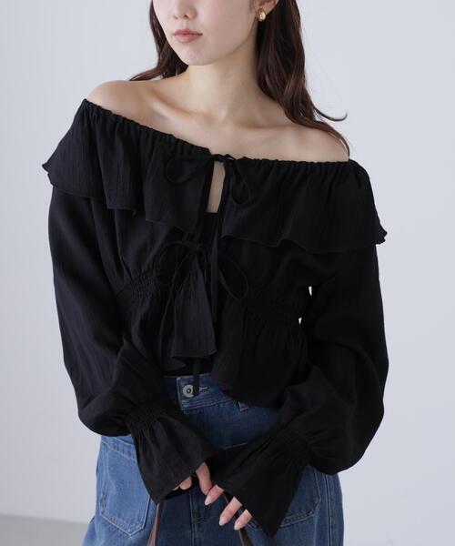 FREE'S MART（フリーズマート）の「◆衿フリルペプラム前開きブラウス（シャツ/ブラウス・レディース・ブラック/ホワイト/ブルー・FREE）」の8枚目の写真