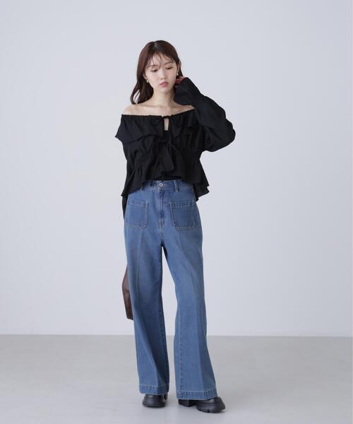 FREE'S MART（フリーズマート）の「◆衿フリルペプラム前開きブラウス（シャツ/ブラウス・レディース・ブラック/ホワイト/ブルー・FREE）」の10枚目の写真