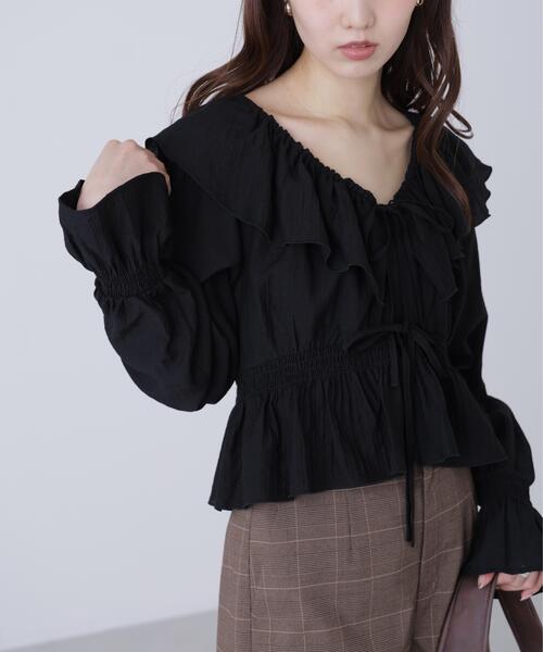 FREE'S MART（フリーズマート）の「◆衿フリルペプラム前開きブラウス（シャツ/ブラウス・レディース・ブラック/ホワイト/ブルー・FREE）」の14枚目の写真