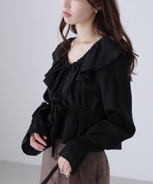 FREE'S MART（フリーズマート）の「◆衿フリルペプラム前開きブラウス（シャツ/ブラウス・レディース・ブラック/ホワイト/ブルー・FREE）」の17枚目の写真