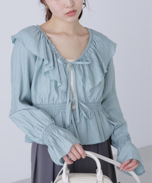 FREE'S MART（フリーズマート）の「◆衿フリルペプラム前開きブラウス（シャツ/ブラウス・レディース・ブラック/ホワイト/ブルー・FREE）」の5枚目の写真