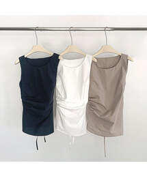 Unbal-Cut Shirring Sleeveless Blouse (3colors)