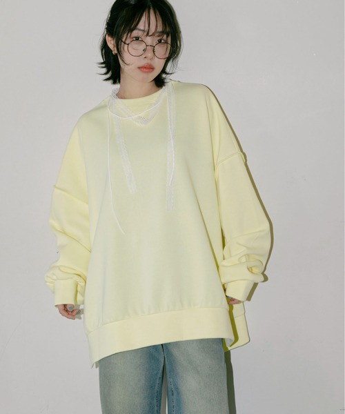 PILIT（ピリット）の「BIGスウェットプルオーバー（Tシャツ/カットソー・レディース・アイボリー/ブルー/イエロー/ピンク・MEDIUM）」の3枚目の写真