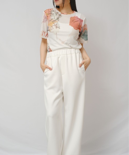 palm RICHE(ポームリシュ)の「オリジナル柄シアーカットT(Tシャツ/カットソー・レディース・オフホワイト/ブラック・M)」の5枚目の写真