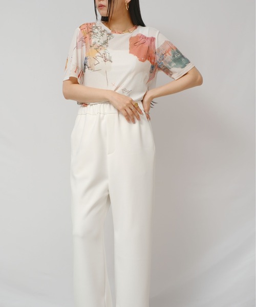palm RICHE(ポームリシュ)の「オリジナル柄シアーカットT(Tシャツ/カットソー・レディース・オフホワイト/ブラック・M)」の7枚目の写真