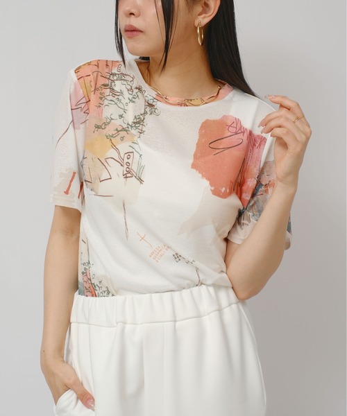 palm RICHE(ポームリシュ)の「オリジナル柄シアーカットT(Tシャツ/カットソー・レディース・オフホワイト/ブラック・M)」の14枚目の写真