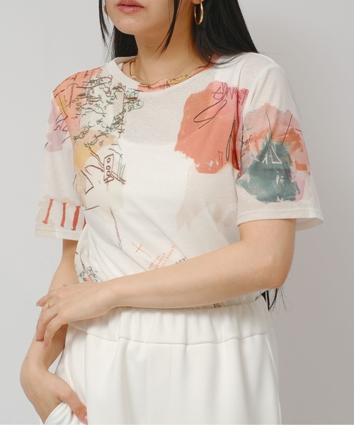 palm RICHE(ポームリシュ)の「オリジナル柄シアーカットT(Tシャツ/カットソー・レディース・オフホワイト/ブラック・M)」の15枚目の写真