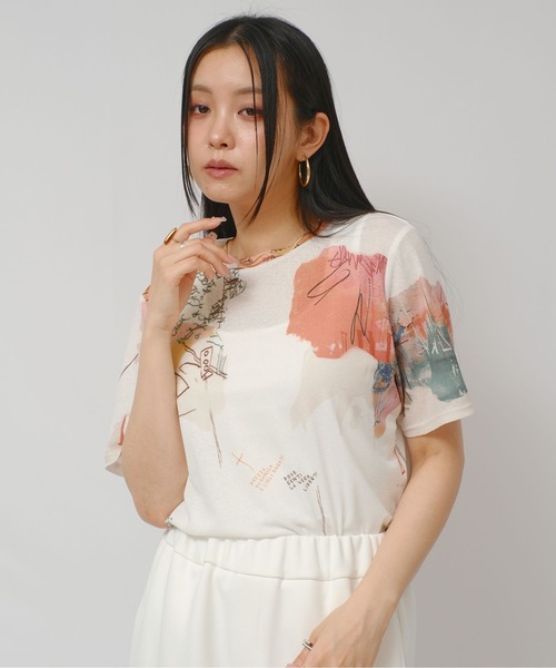 palm RICHE(ポームリシュ)の「オリジナル柄シアーカットT(Tシャツ/カットソー・レディース・オフホワイト/ブラック・M)」の10枚目の写真
