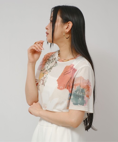palm RICHE(ポームリシュ)の「オリジナル柄シアーカットT(Tシャツ/カットソー・レディース・オフホワイト/ブラック・M)」の11枚目の写真