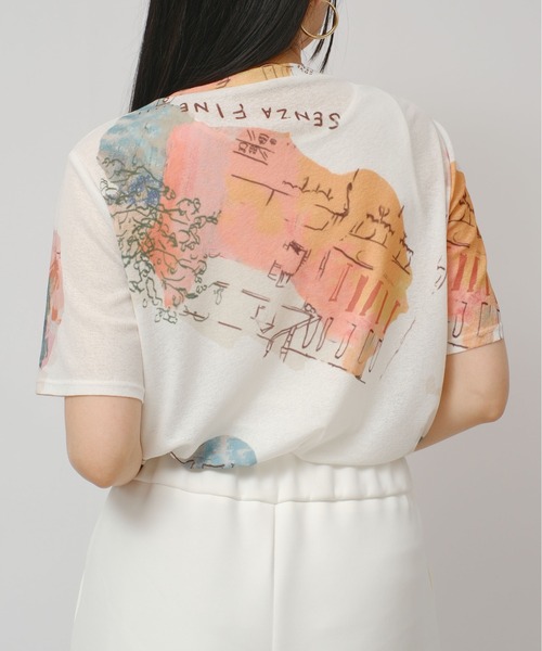 palm RICHE(ポームリシュ)の「オリジナル柄シアーカットT(Tシャツ/カットソー・レディース・オフホワイト/ブラック・M)」の16枚目の写真