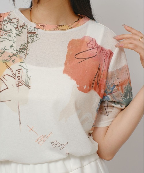 palm RICHE(ポームリシュ)の「オリジナル柄シアーカットT(Tシャツ/カットソー・レディース・オフホワイト/ブラック・M)」の18枚目の写真