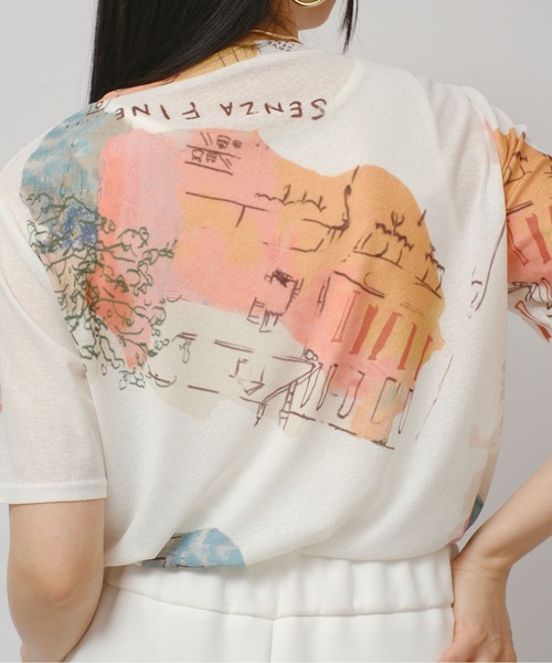 palm RICHE(ポームリシュ)の「オリジナル柄シアーカットT(Tシャツ/カットソー・レディース・オフホワイト/ブラック・M)」の19枚目の写真