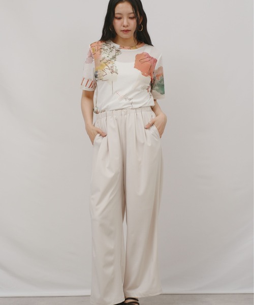 palm RICHE(ポームリシュ)の「オリジナル柄シアーカットT(Tシャツ/カットソー・レディース・オフホワイト/ブラック・M)」の3枚目の写真