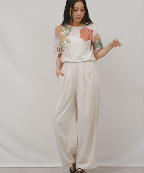 palm RICHE(ポームリシュ)の「オリジナル柄シアーカットT(Tシャツ/カットソー・レディース・オフホワイト/ブラック・M)」の4枚目の写真
