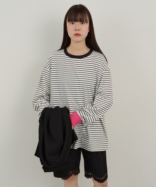 WHIMSIC(ウィムジック)の「【WHIMSIC/2サイズ展開】ミックスボーダーロングスリーブTシャツ(Tシャツ/カットソー・メンズ・ネイビー/ブラウン/ホワイト/グリーン・2/1)」の5枚目の写真