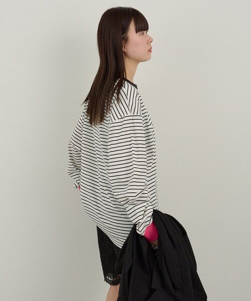 WHIMSIC(ウィムジック)の「【WHIMSIC/2サイズ展開】ミックスボーダーロングスリーブTシャツ(Tシャツ/カットソー・メンズ・ネイビー/ブラウン/ホワイト/グリーン・2/1)」の7枚目の写真