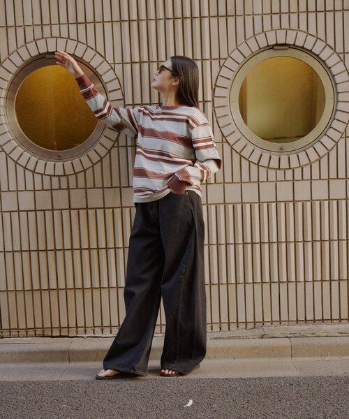 WHIMSIC(ウィムジック)の「【WHIMSIC/2サイズ展開】ミックスボーダーロングスリーブTシャツ(Tシャツ/カットソー・メンズ・ネイビー/ブラウン/ホワイト/グリーン・2/1)」の14枚目の写真