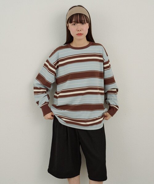 WHIMSIC(ウィムジック)の「【WHIMSIC/2サイズ展開】ミックスボーダーロングスリーブTシャツ(Tシャツ/カットソー・メンズ・ネイビー/ブラウン/ホワイト/グリーン・2/1)」の19枚目の写真