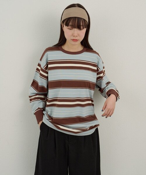 WHIMSIC(ウィムジック)の「【WHIMSIC/2サイズ展開】ミックスボーダーロングスリーブTシャツ(Tシャツ/カットソー・メンズ・ネイビー/ブラウン/ホワイト/グリーン・2/1)」の21枚目の写真