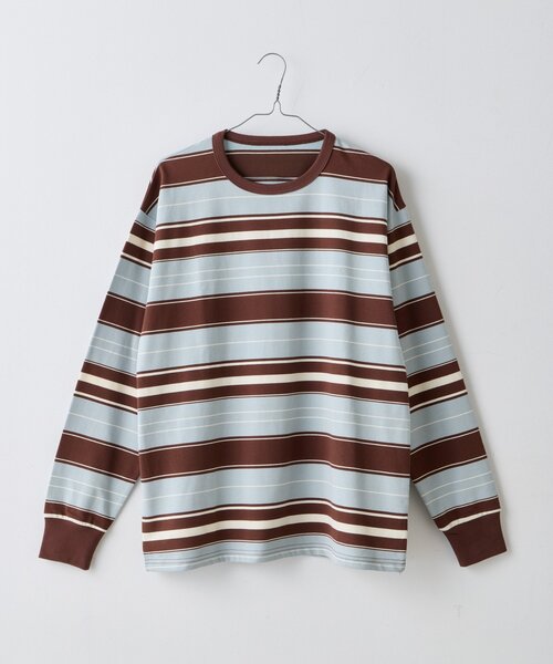 WHIMSIC(ウィムジック)の「【WHIMSIC/2サイズ展開】ミックスボーダーロングスリーブTシャツ(Tシャツ/カットソー・メンズ・ネイビー/ブラウン/ホワイト/グリーン・2/1)」の22枚目の写真