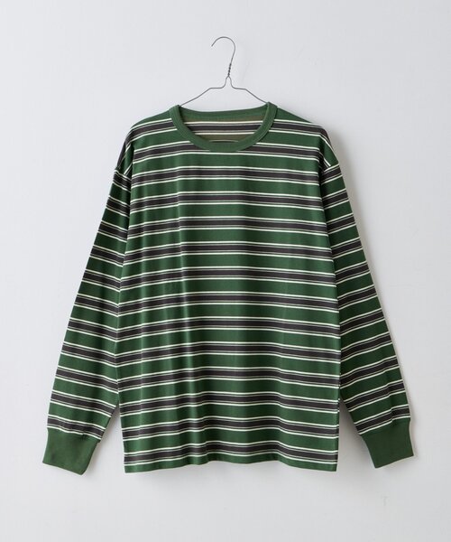 WHIMSIC(ウィムジック)の「【WHIMSIC/2サイズ展開】ミックスボーダーロングスリーブTシャツ(Tシャツ/カットソー・メンズ・ネイビー/ブラウン/ホワイト/グリーン・2/1)」の7枚目の写真