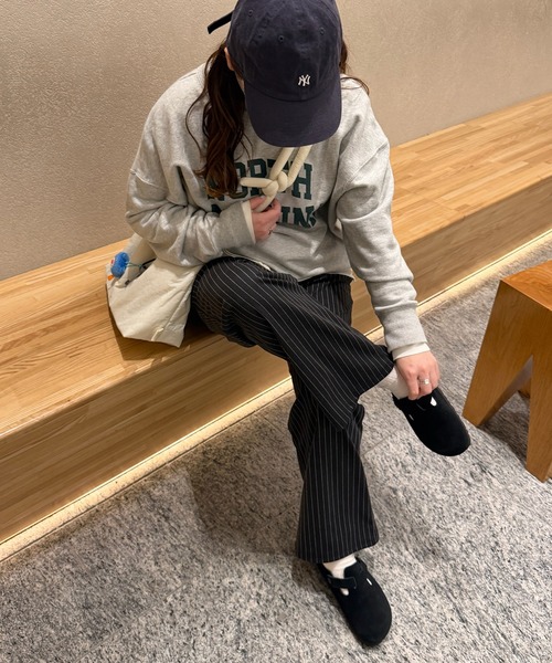 HEILIS(ヘイリス)の「《Chel select》ストライプワイドパンツ / イージーパンツ 韓国 モード ノームコア シティガール 韓国 ブラック グレー 春服 夏服 秋服 冬服 スエットライク(スラックス・レディース・グレー/ブラック・FREE)」の7枚目の写真