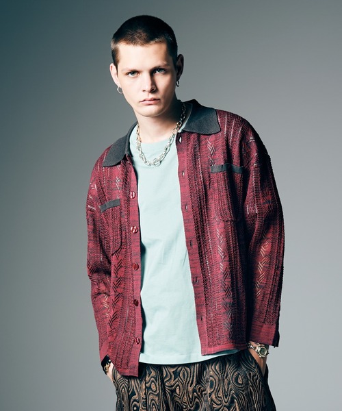 glamb(グラム)の「Openwork Knit Shirt / オープンワークニットシャツ(シャツ/ブラウス・メンズ・ブラック/レッド・M/L)」の10枚目の写真