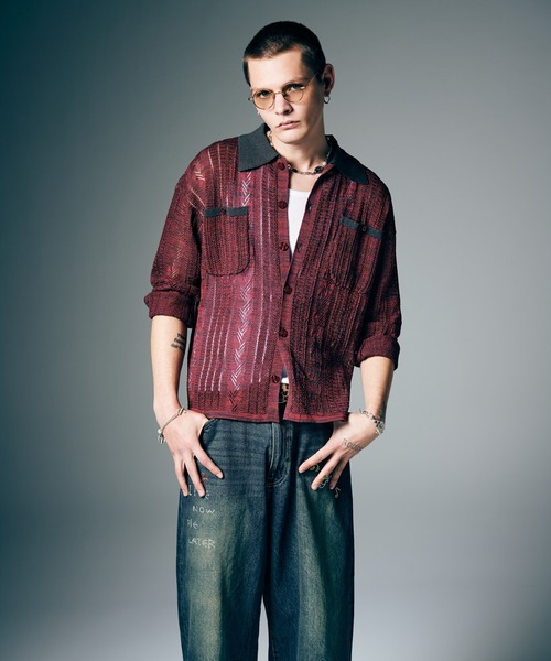 glamb(グラム)の「Openwork Knit Shirt / オープンワークニットシャツ(シャツ/ブラウス・メンズ・ブラック/レッド・M/L)」の11枚目の写真