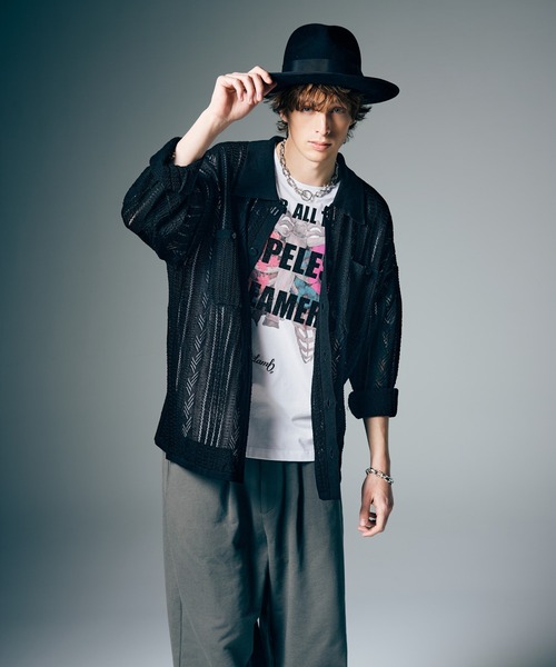glamb(グラム)の「Openwork Knit Shirt / オープンワークニットシャツ(シャツ/ブラウス・メンズ・ブラック/レッド・M/L)」の6枚目の写真