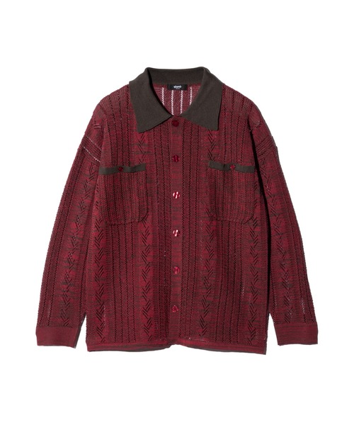 glamb(グラム)の「Openwork Knit Shirt / オープンワークニットシャツ(シャツ/ブラウス・メンズ・ブラック/レッド・M/L)」の4枚目の写真