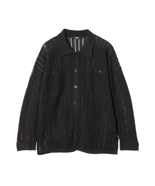 glamb(グラム)の「Openwork Knit Shirt / オープンワークニットシャツ(シャツ/ブラウス・メンズ・ブラック/レッド・M/L)」の3枚目の写真