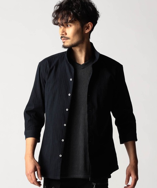 NICOLE CLUB FOR MEN（ニコルクラブフォーメン）の「リバーシブルドビー ７分袖スタンドカラーシャツ（シャツ/ブラウス・メンズ・ミント/トップグレー/ブルー/ネイビー系・MEDIUM/LARGE/X-LARGE/XX-LARGE）」の4枚目の写真