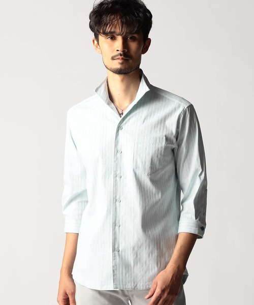 NICOLE CLUB FOR MEN（ニコルクラブフォーメン）の「リバーシブルドビー ７分袖スタンドカラーシャツ（シャツ/ブラウス・メンズ・ミント/トップグレー/ブルー/ネイビー系・MEDIUM/LARGE/X-LARGE/XX-LARGE）」の2枚目の写真