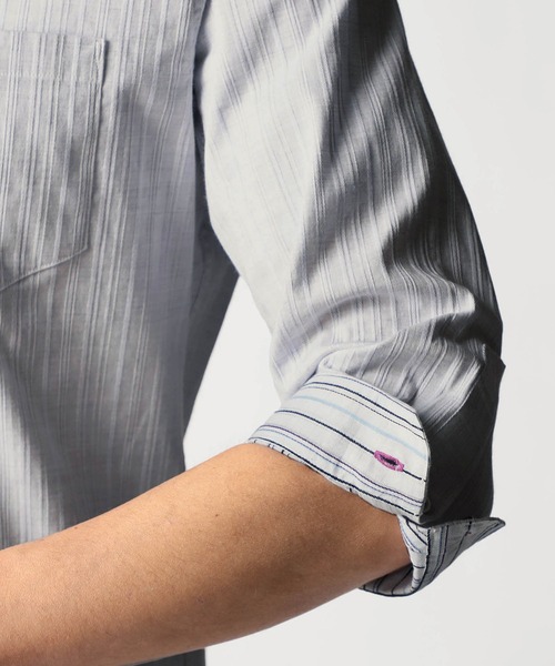 NICOLE CLUB FOR MEN（ニコルクラブフォーメン）の「リバーシブルドビー ７分袖スタンドカラーシャツ（シャツ/ブラウス・メンズ・ミント/トップグレー/ブルー/ネイビー系・MEDIUM/LARGE/X-LARGE/XX-LARGE）」の7枚目の写真