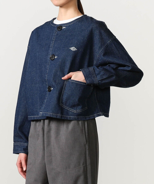 DANTON（ダントン）の「DANTON | 11ozデニム ノーカラーショートジャケット WOMEN（デニムジャケット・レディース・ダークインディゴブルー・38/36）」の3枚目の写真