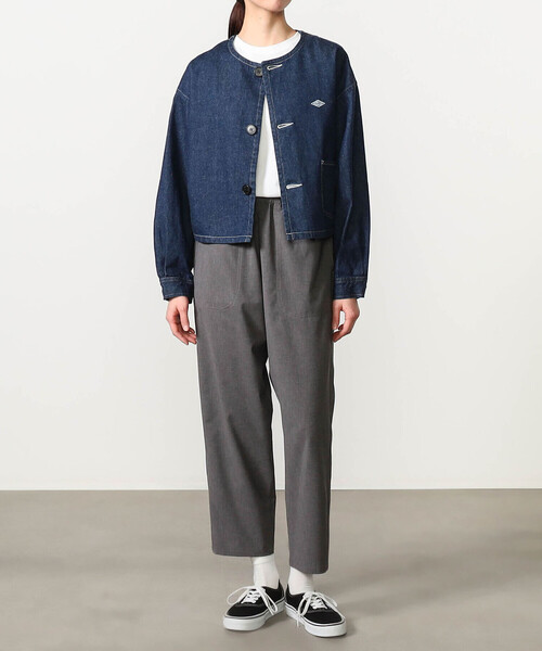 DANTON（ダントン）の「DANTON | 11ozデニム ノーカラーショートジャケット WOMEN（デニムジャケット・レディース・ダークインディゴブルー・38/36）」の2枚目の写真